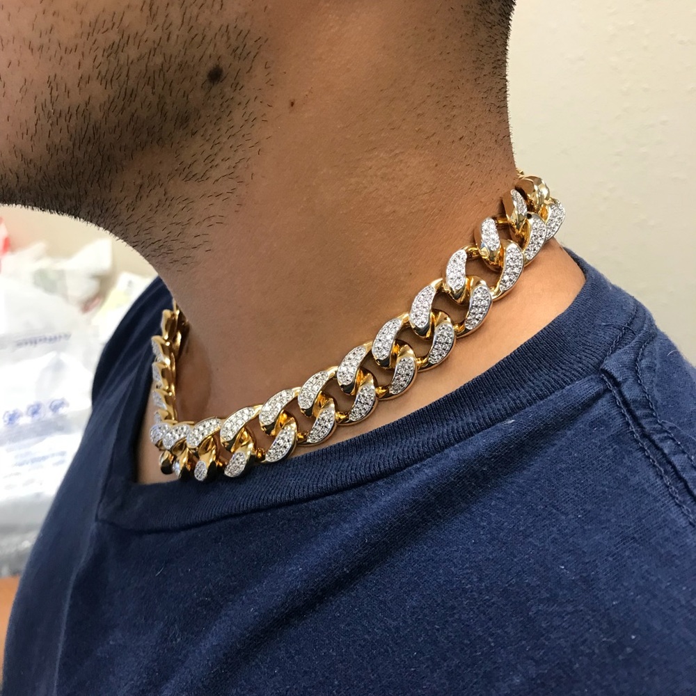 Iced out Cuban link chain choker hip pop jewelry